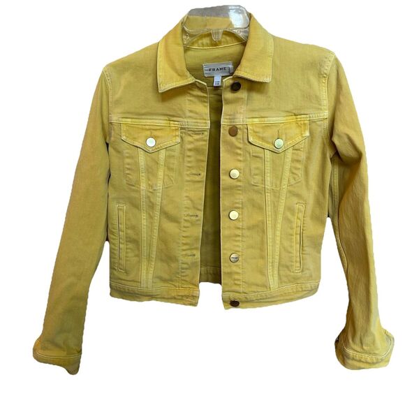 Frames Sz XXS  Yellow Denim Jacket Women - Picture 1 of 9